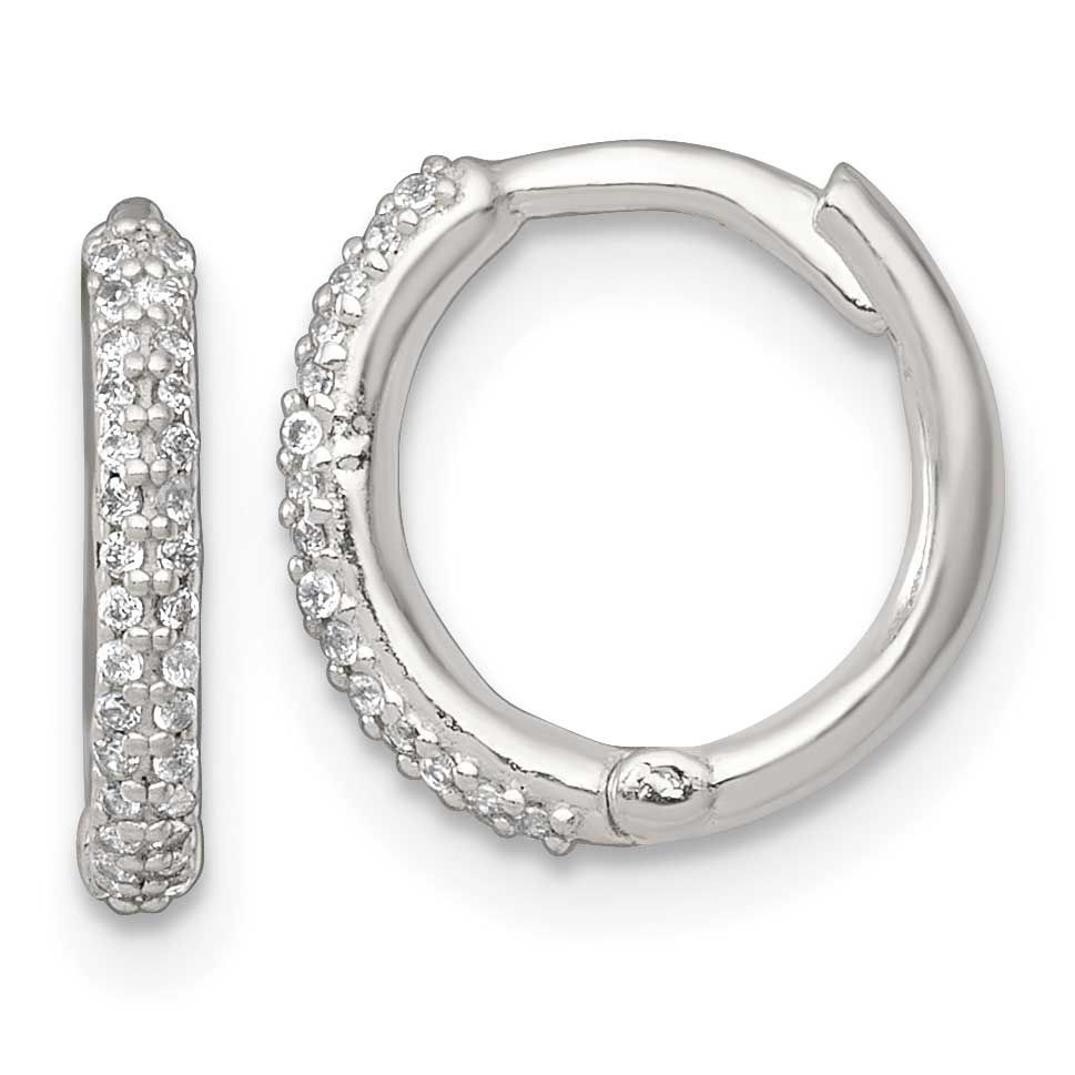 CZ 12mm Hinged Round Hoop Earrings Sterling Silver Polished, MPN: QE18110, UPC: