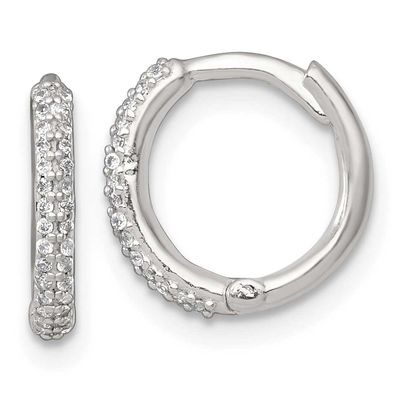 CZ 12mm Hinged Round Hoop Earrings Sterling Silver Polished, MPN: QE18110, UPC: