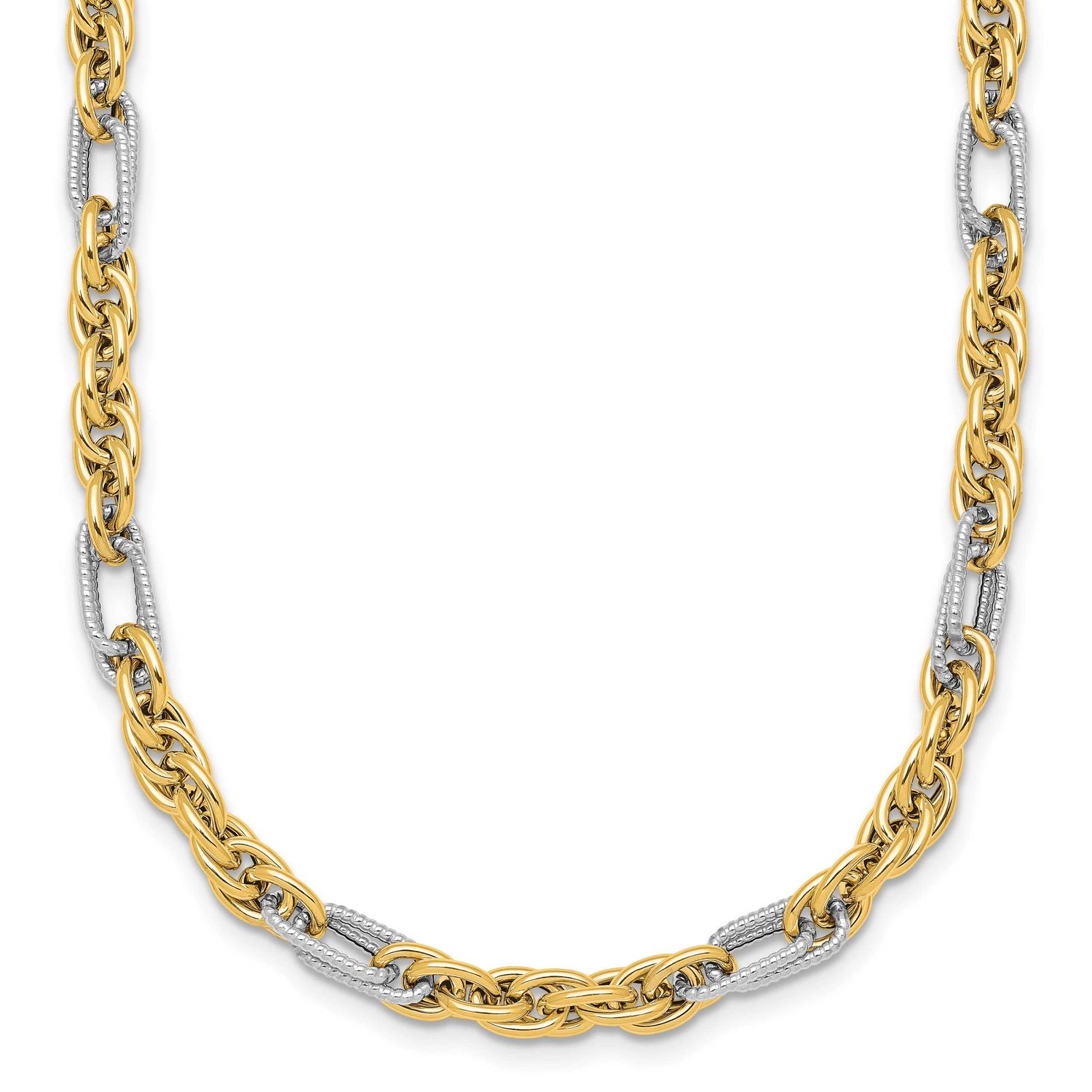 Fancy Link 18 Inch Necklace 14k Gold with Rhodium Polished, MPN: SF3218-18, UPC: