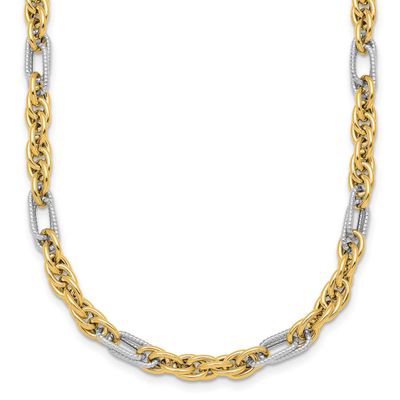 Fancy Link 18 Inch Necklace 14k Gold with Rhodium Polished, MPN: SF3218-18, UPC: