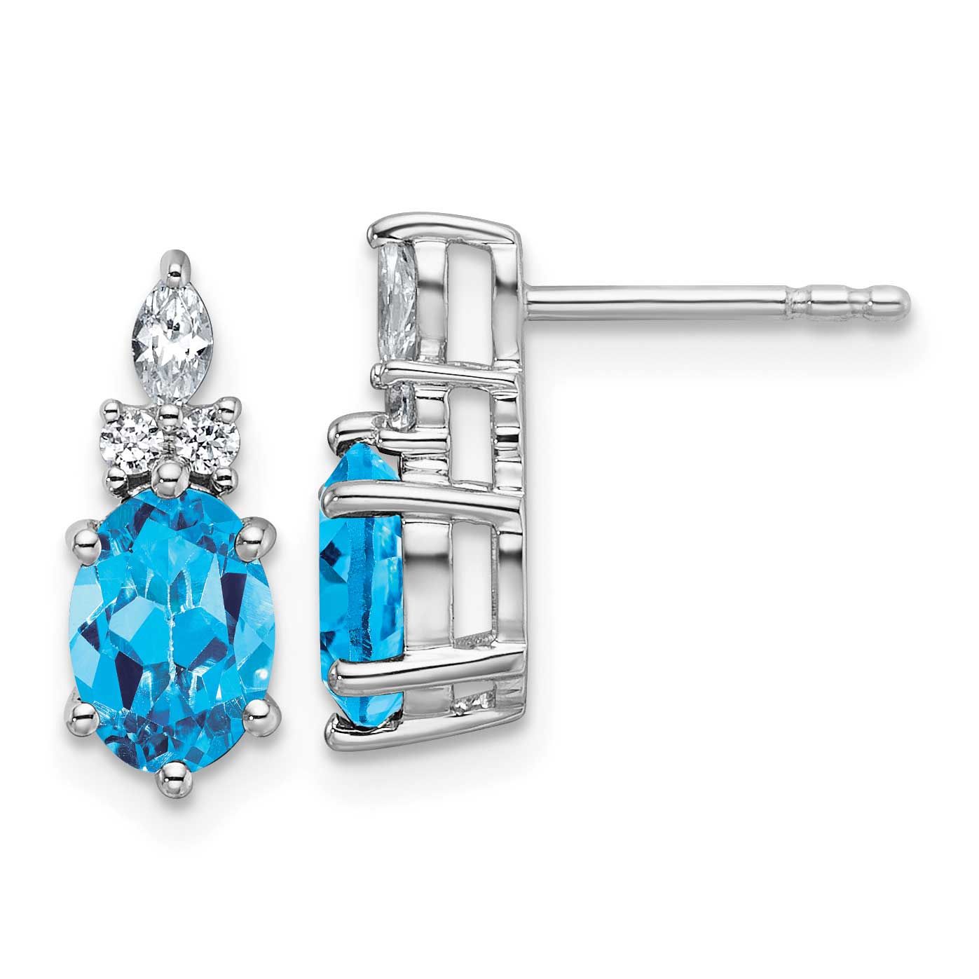 Polished Diamond and Blue Topaz Twisted Post Earrings 14k White Gold, MPN: EM9791-BT-017-WAA, UPC: