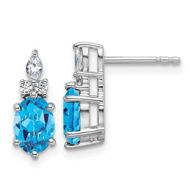 Polished Diamond and Blue Topaz Twisted Post Earrings 14k White Gold, MPN: EM9791-BT-017-WAA, UPC: