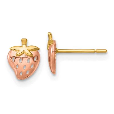 Rose Rhodium Polished Strawberry Post Earrings 14k Gold, MPN: YE2292, UPC: