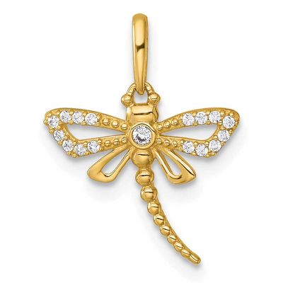 Beaded CZ Dragonfly Pendant 14k Gold Polished, MPN: YC1613, UPC: