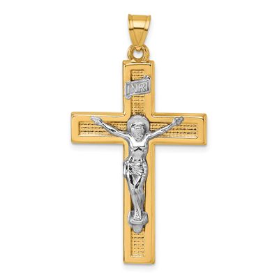 Inri Crucifix Cross Pendant 14k Gold with Rhodium Polished, MPN: XR2176, UPC: