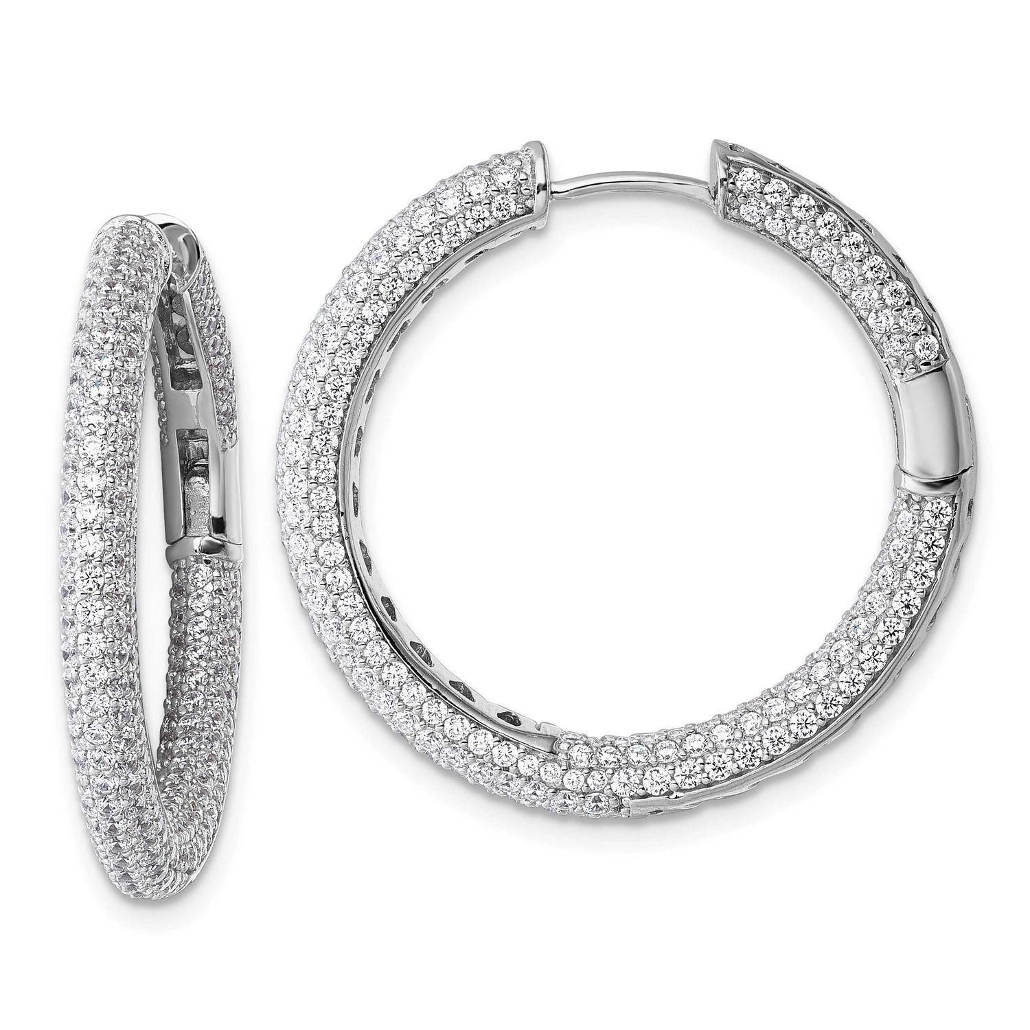 In and Out CZ Pave Hinged Hoop Earrings Sterling Silver Rhodium-Plated, MPN: QE18130, UPC: