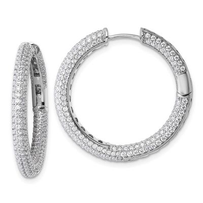 In and Out CZ Pave Hinged Hoop Earrings Sterling Silver Rhodium-Plated, MPN: QE18130, UPC: