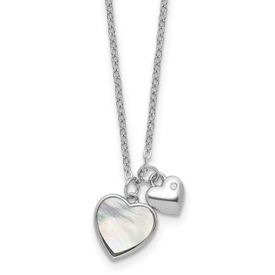 Mop CZ Hearts 14 Inch with 3 Inch Extension Children&#39;s Necklace Sterling Silver Rhodium-Plated, MPN…