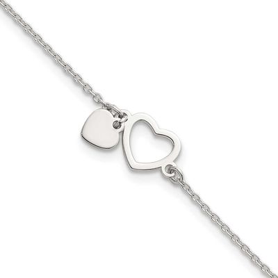Double Heart with 1 Inch Extension Bracelet Sterling Silver Polished, MPN: QG6832-7, UPC: