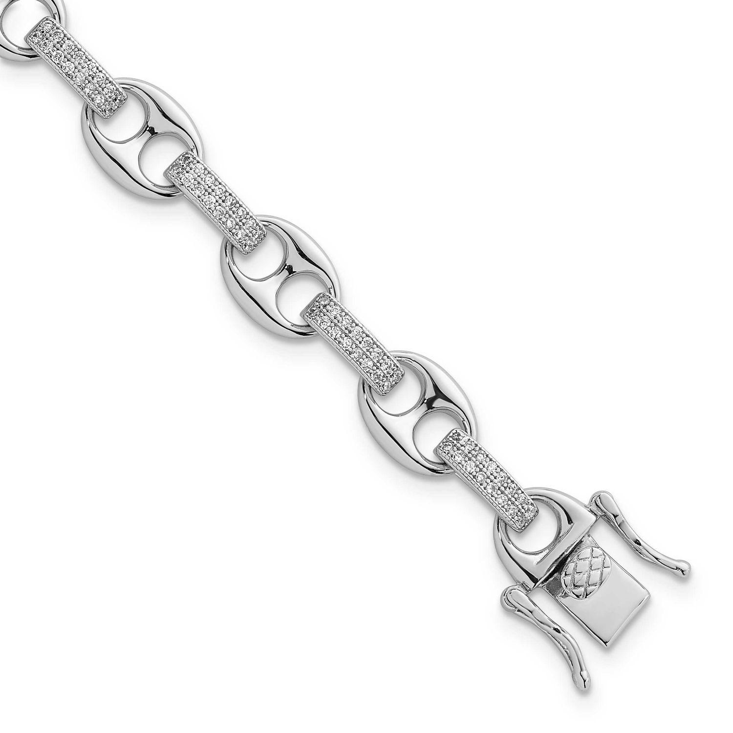 CZ Oval and Mariner Link 7 Inch Bracelet Sterling Silver Rhodium-Plated Polished, MPN: QG6866-7, UP…