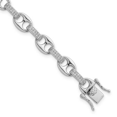 CZ Oval and Mariner Link 7 Inch Bracelet Sterling Silver Rhodium-Plated Polished, MPN: QG6866-7, UP…