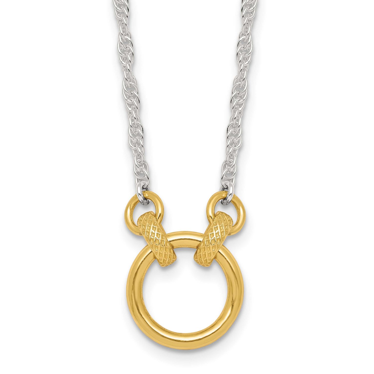 Textured Circle Link Necklace Sterling Silver Gold-Tone Polished, MPN: QG7075GP-16, UPC: