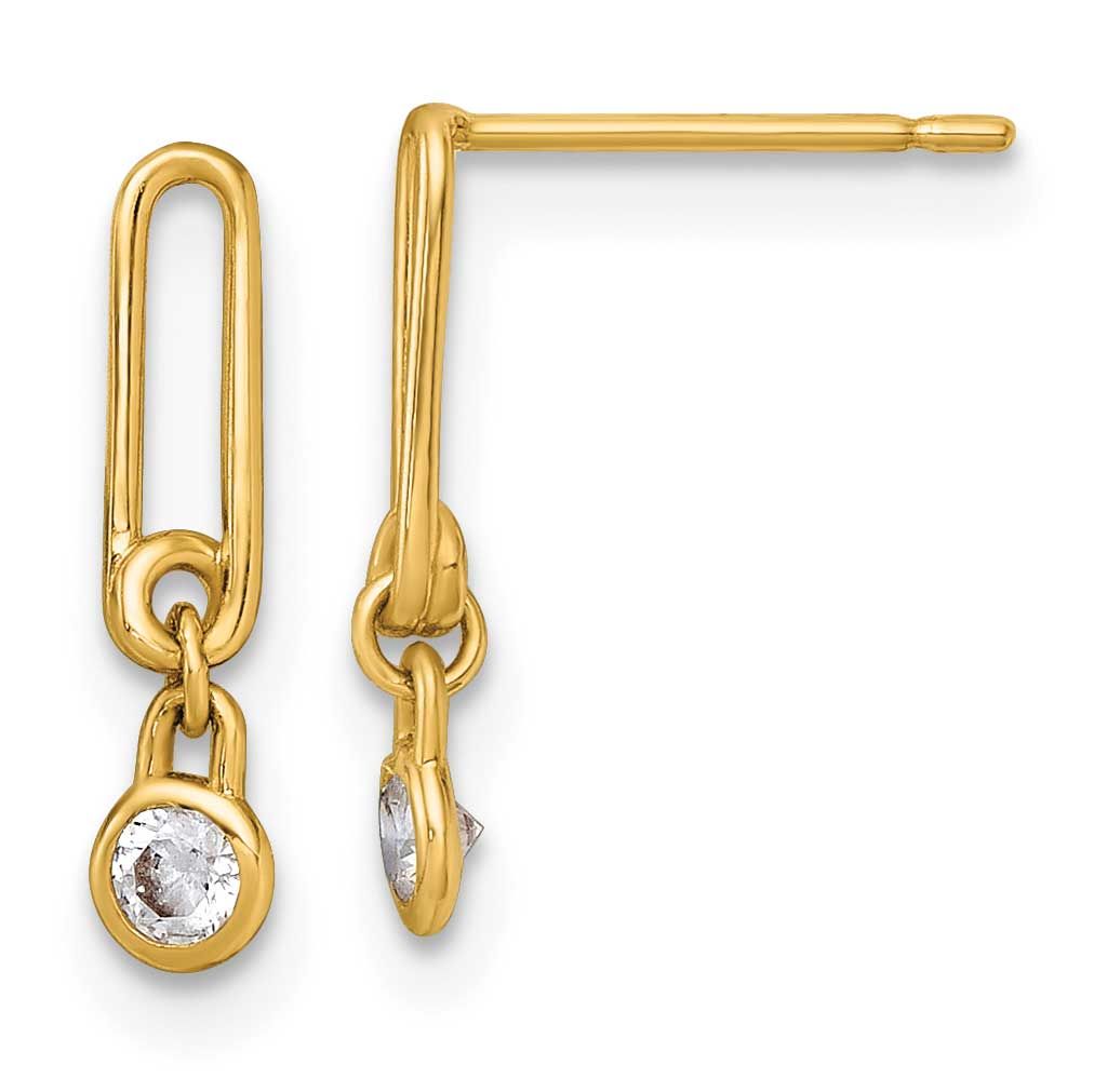CZ Paperclip Link Post Dangle Earrings 14k Gold Polished, MPN: YE2274, UPC: