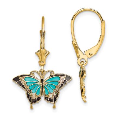 Aqua Enameled Wings Butterfly Leverback Earrings 14k Gold, MPN: TF1916, UPC: 637218157785