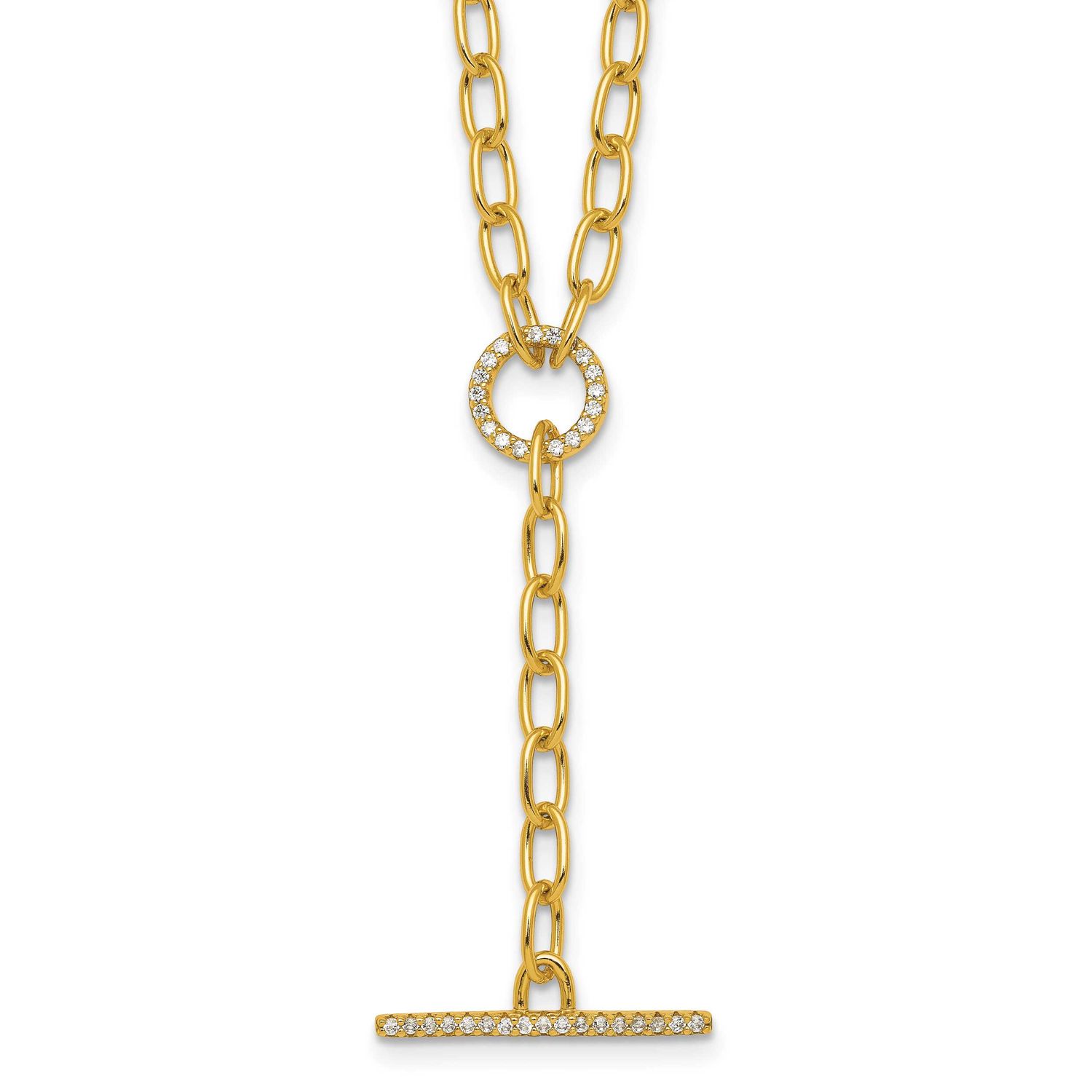 CZ Paperclip Y Drop 17 Inch Necklace Sterling Silver Gold-Tone Polished, MPN: QG7063GP-17, UPC: