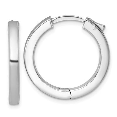 Polished 3x25mm Hinged Square Tube Hoop Earrings Sterling Silver Rhodium-Plated, MPN: QE17959, UPC: