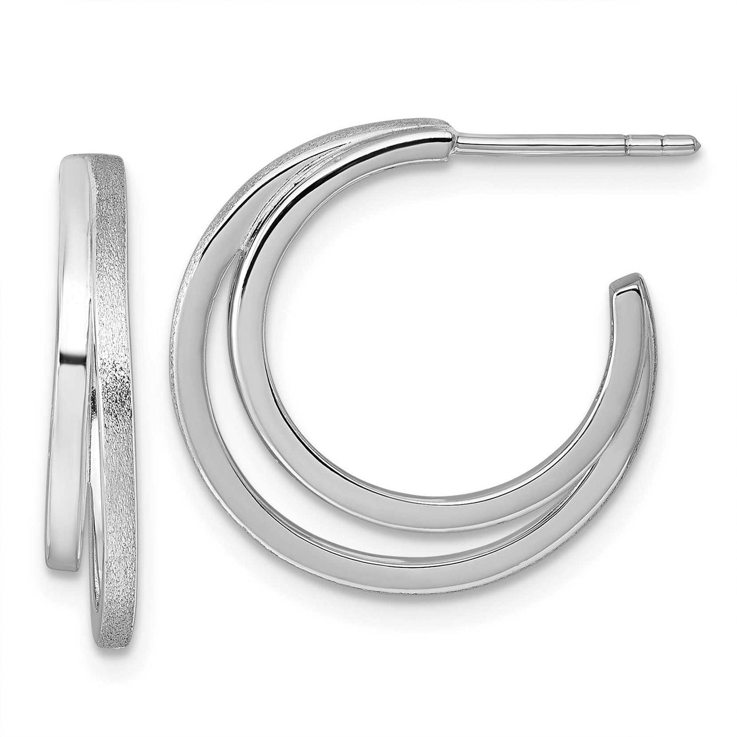 Polished and Satin Double C-Hoop Post Earrings Sterling Silver Rhodium-Plated, MPN: QE17968, UPC: