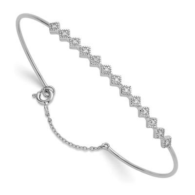 Polished and Textured CZ Cuff Bracelet Sterling Silver Rhodium-Plated, MPN: QB1634, UPC: