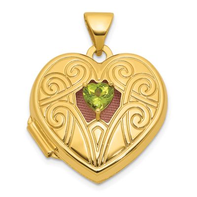 Peridot August Birthstone 18mm Heart Locket 14k Gold Polished, MPN: XL881AUG, UPC: