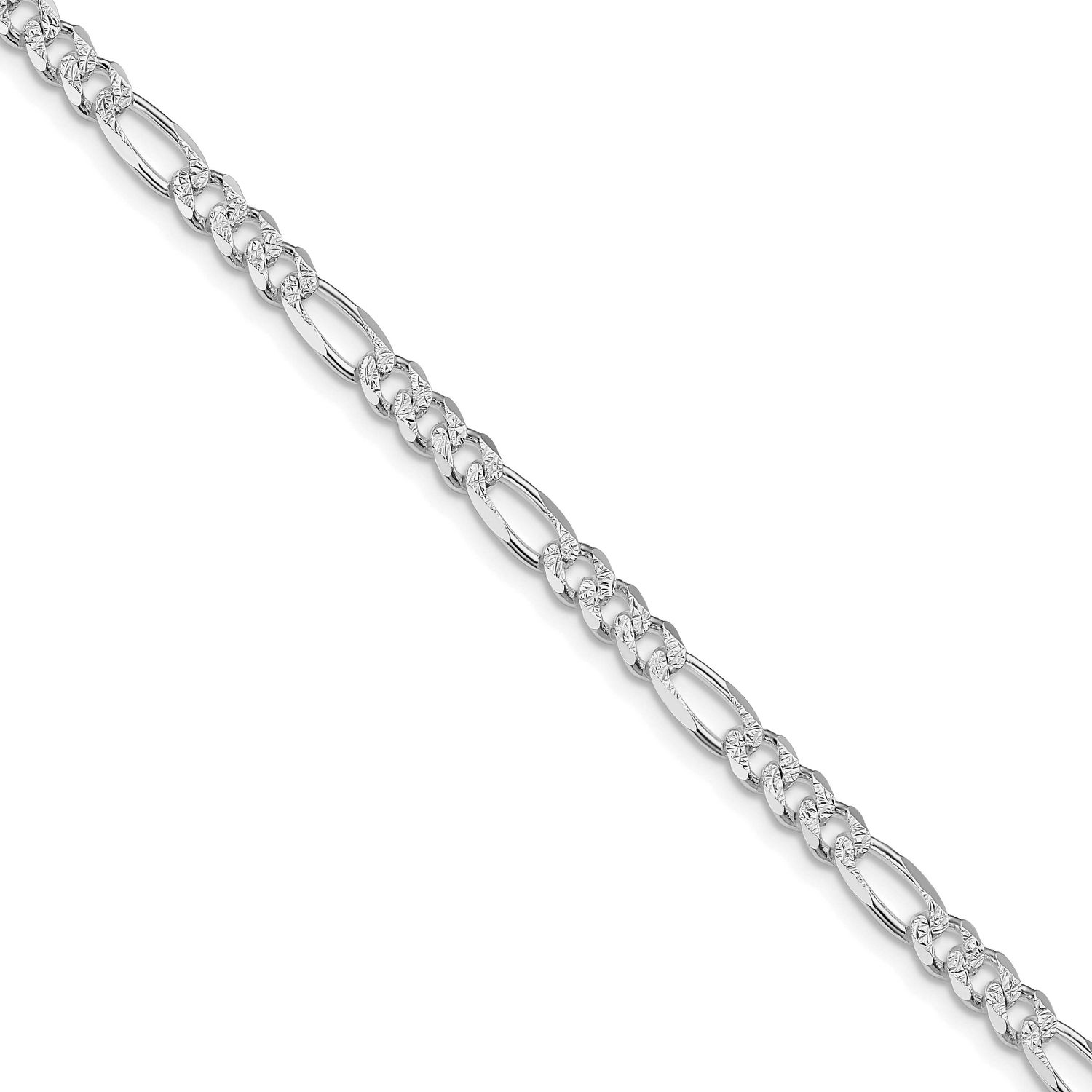 4.3mm Pavc Flat Figaro Chain 22 Inch Sterling Silver Rhodium-Plated, MPN: QFF120R-22, UPC: