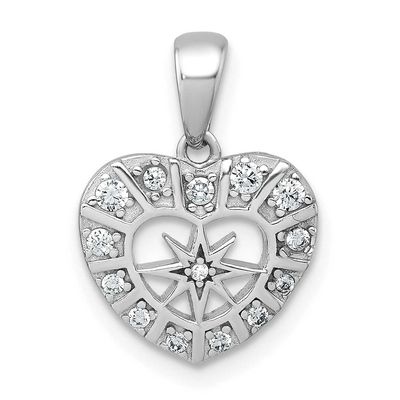 Polished CZ Star Heart Pendant Sterling Silver Rhodium-Plated, MPN: QC11552, UPC: