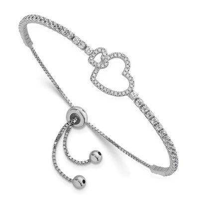 CZ Heart Adjustable Bolo Bracelet Sterling Silver Rhodium-Plated, MPN: QG6804, UPC: