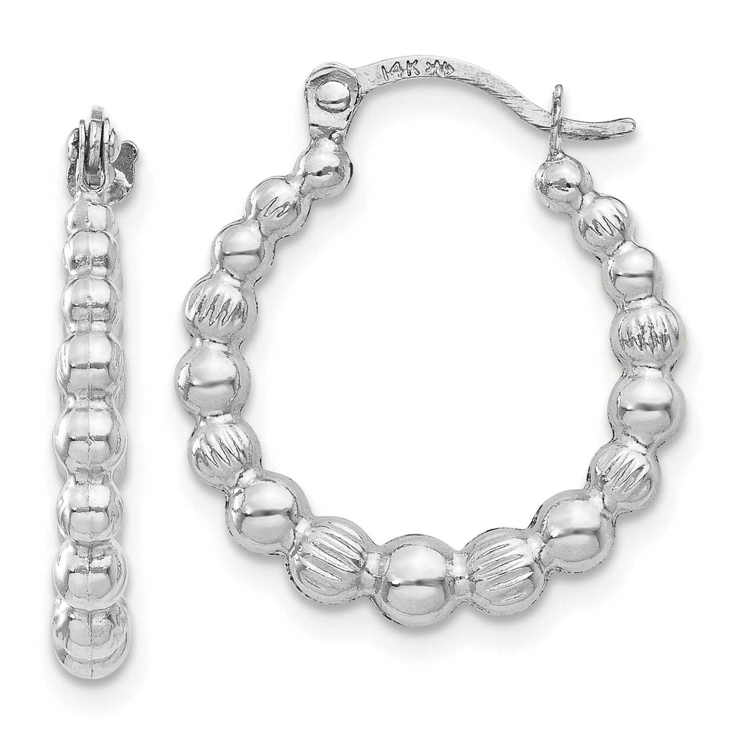 Beaded Hoop Earrings 14k White Gold, MPN: TL757W, UPC: