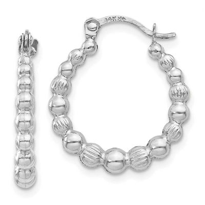 Beaded Hoop Earrings 14k White Gold, MPN: TL757W, UPC: