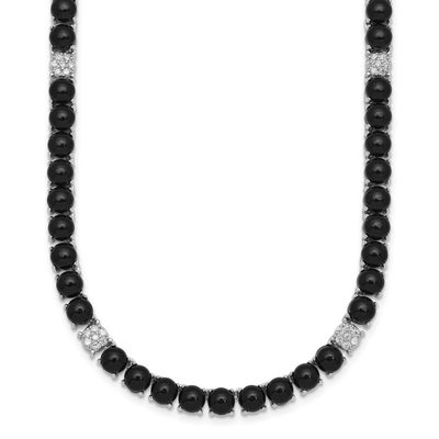 CZ and Onyx 17 Inch with 3 Inch Extension Necklace Sterling Silver Rhodium-Plated Polished, MPN: QG…
