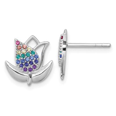 Polished Multi Color Nano Crystals Tulip Post Earring Sterling Silver Rhodium-Plated, MPN: QG7226E,…