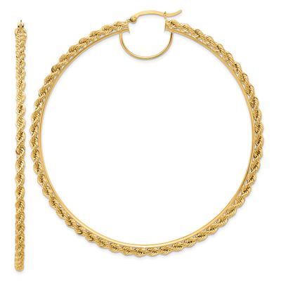Diamond-cut Rope 2.95mm Hoop Earrings 14k Gold Polished, MPN: ER348, UPC: