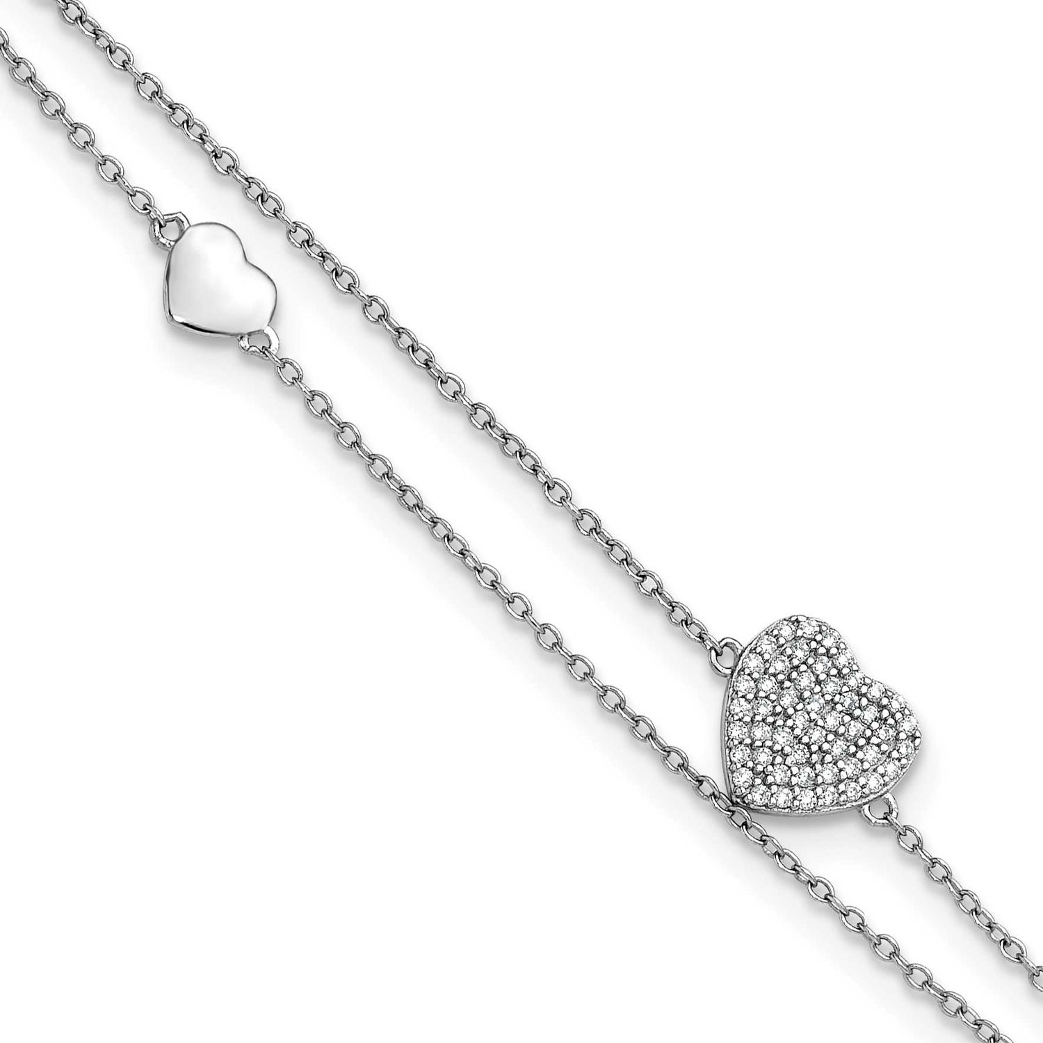 Two-Strand CZ Hearts 9 Inch Plus 1 Inch Extension Anklet Sterling Silver Rhodium-Plated, MPN: QG688…