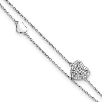 Two-Strand CZ Hearts 9 Inch Plus 1 Inch Extension Anklet Sterling Silver Rhodium-Plated, MPN: QG688…