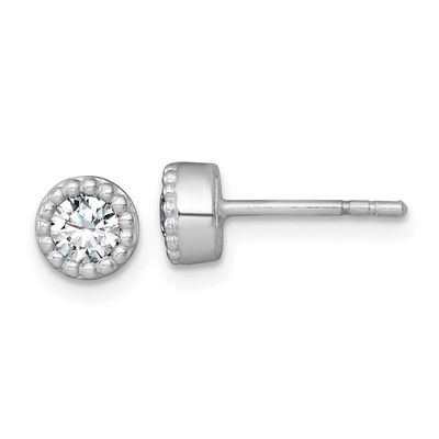 Beaded 6mm CZ Stud Earrings Sterling Silver Rhodium-Plated Polished, MPN: QE18041, UPC: