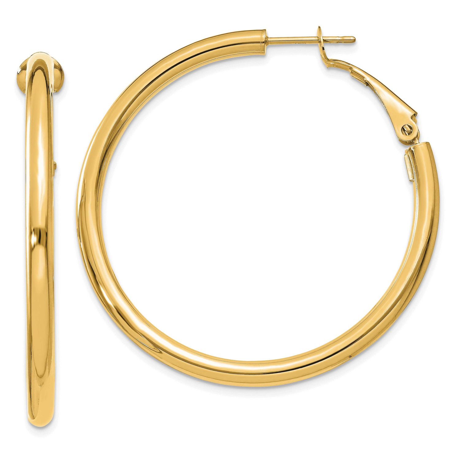 3x35mm Polished Round Omega Back Hoop Earrings 10k Gold, MPN: 10PRE224, UPC: