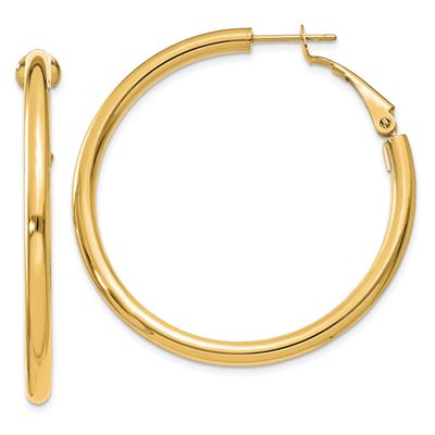 3x35mm Polished Round Omega Back Hoop Earrings 10k Gold, MPN: 10PRE224, UPC: