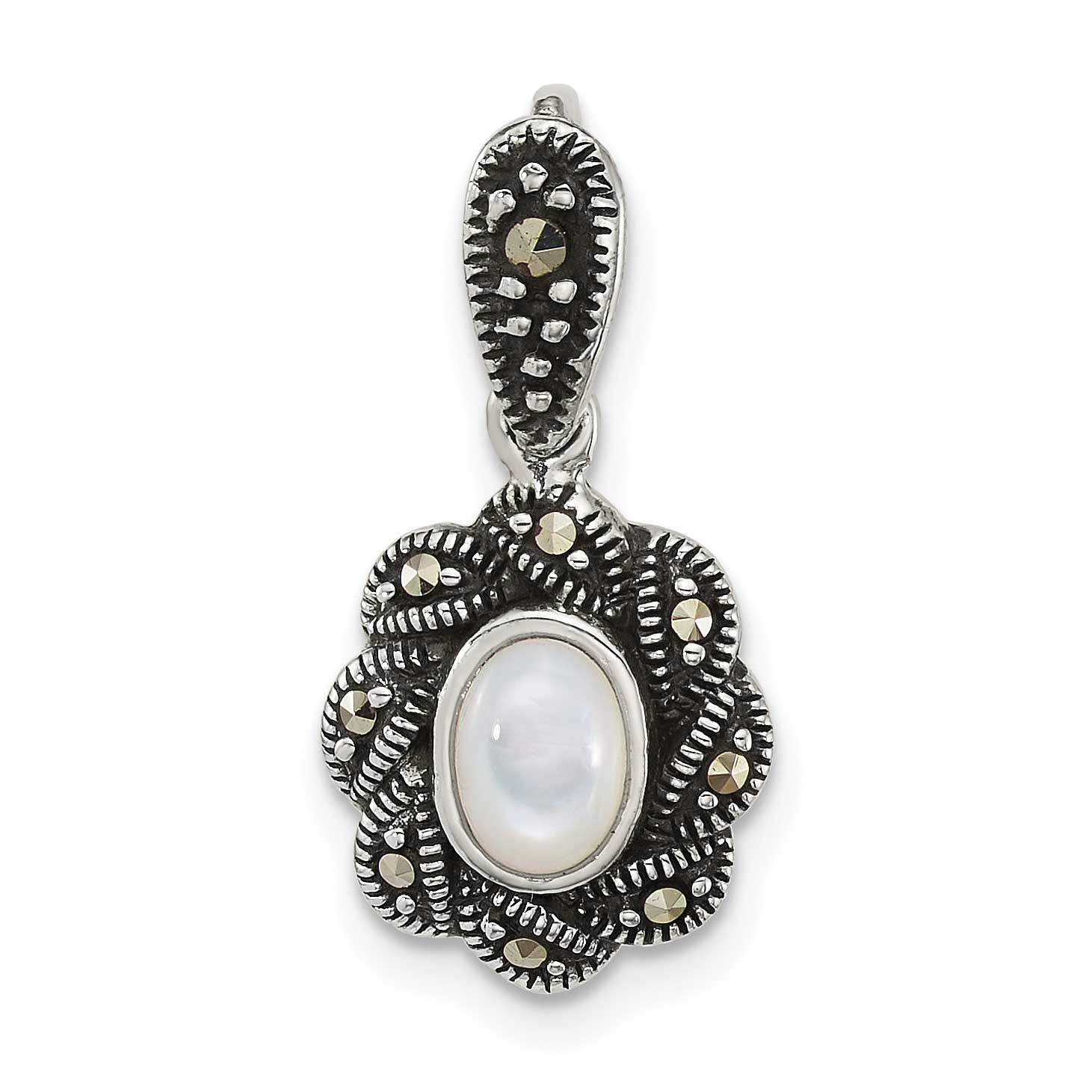 Marcasite and Mop Oval Fancy Pendant Sterling Silver Antiqued, MPN: QG7183P, UPC: