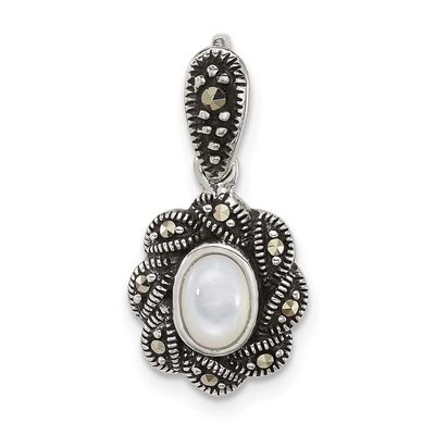 Marcasite and Mop Oval Fancy Pendant Sterling Silver Antiqued, MPN: QG7183P, UPC: