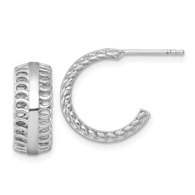 Polished Circle Pattern Post Hoop Earrings Sterling Silver Rhodium-Plated, MPN: QE17992, UPC: