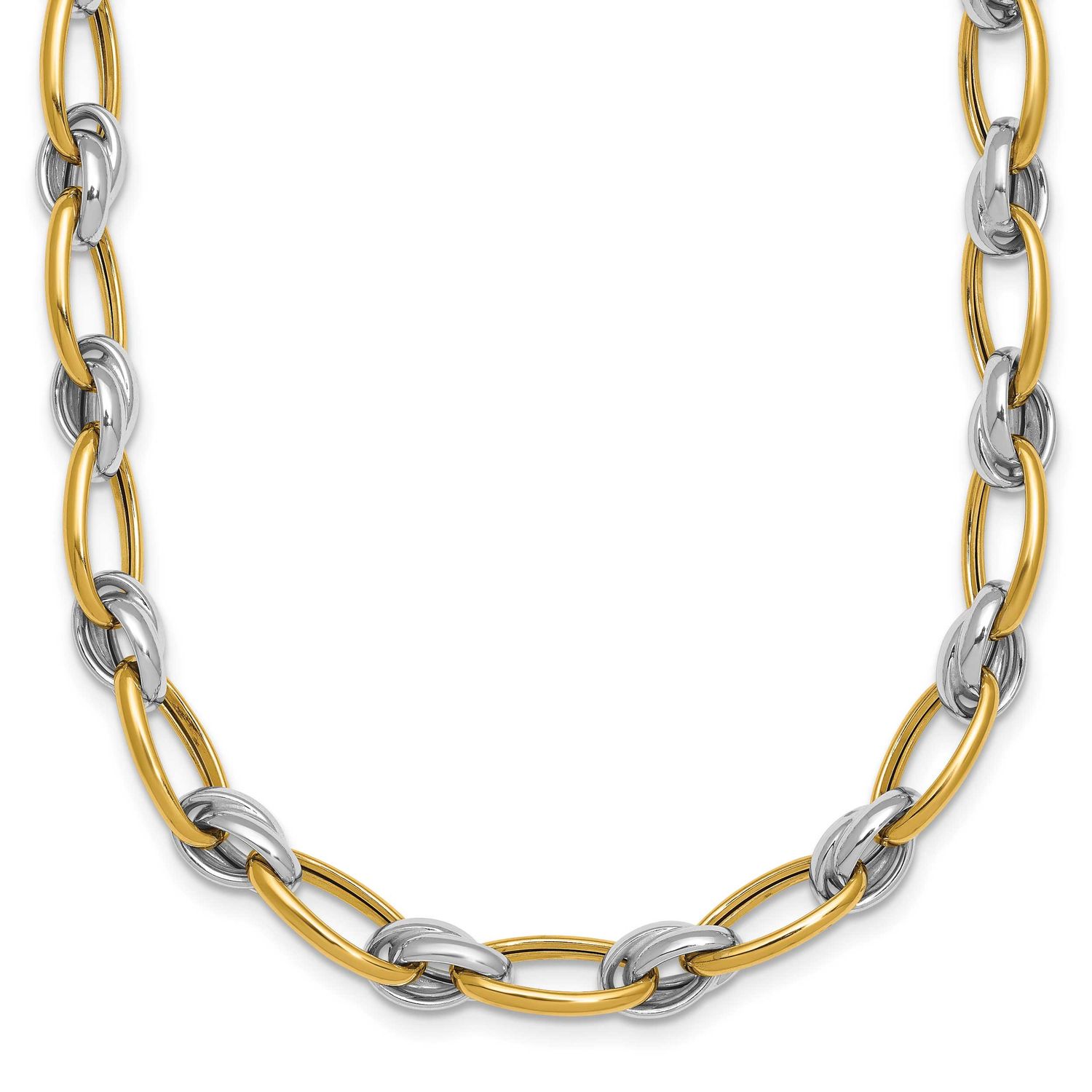 Fancy Oval Chain 7mm Necklace 17.75 Inch 14K Two Tone Gold Polished, MPN: SF3241-17.75, UPC: