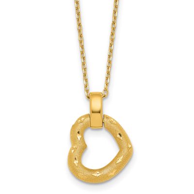 Textured Diamond-cut Fancy Heart 16 Inch with 2.25 Inch Extension Necklace 14k Gold Polished, MPN: …