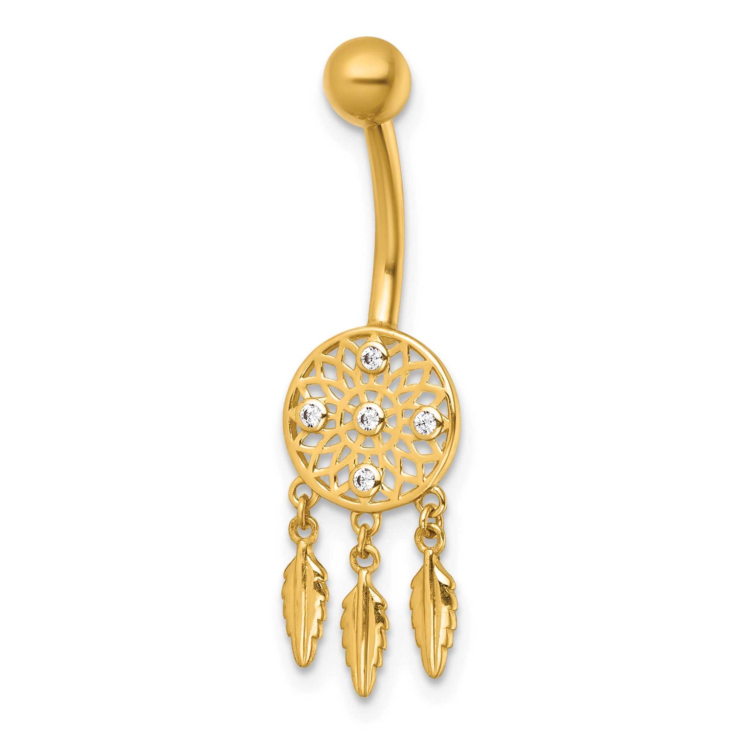 14 Gauge Polished CZ Dream Catcher Navel Ring 14k Gold, MPN: BD326, UPC: