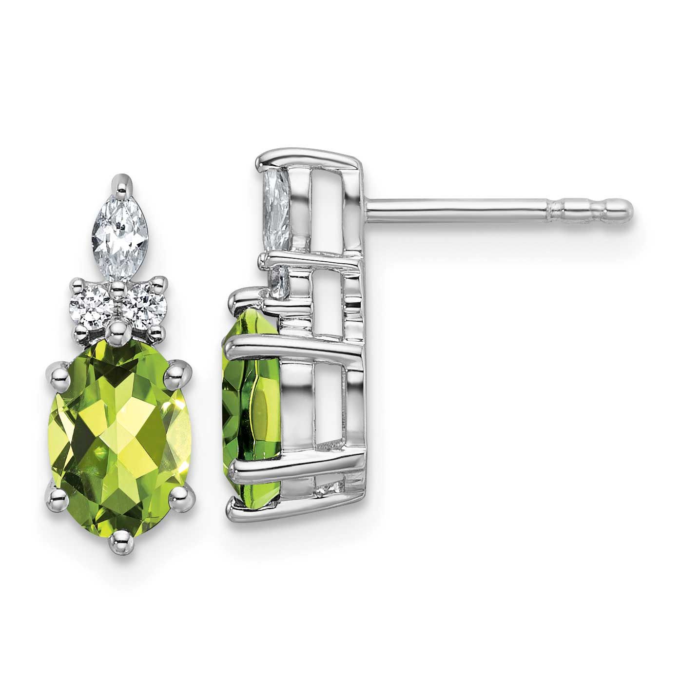 Polished Diamond and Peridot Twisted Post Earrings 14k White Gold, MPN: EM9791-PE-017-WAA, UPC: