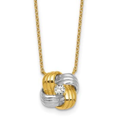 Gold-Tone Polished CZ Knot Necklace Sterling Silver Rhodium-Plated, MPN: QG7128-18, UPC: