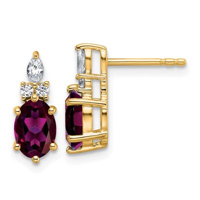 Diamond and Rhodolite Garnet Twisted Post Earrings 14k Gold Polished, MPN: EM9791-RG-017-YAA, UPC: