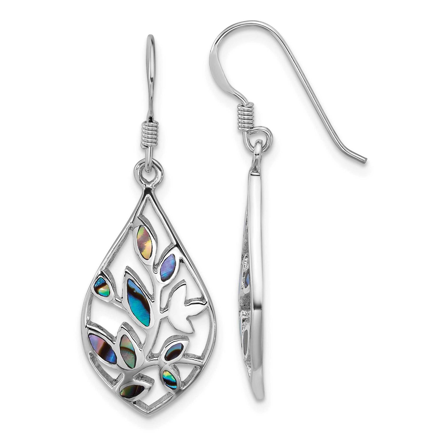 Polished Abalone Floral Earrings Sterling Silver Rhodium-Plated, MPN: QE18236, UPC: