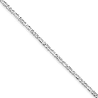 3mm Pavc Flat Figaro Chain 24 Inch Sterling Silver Rhodium-Plated, MPN: QFF080R-24, UPC: