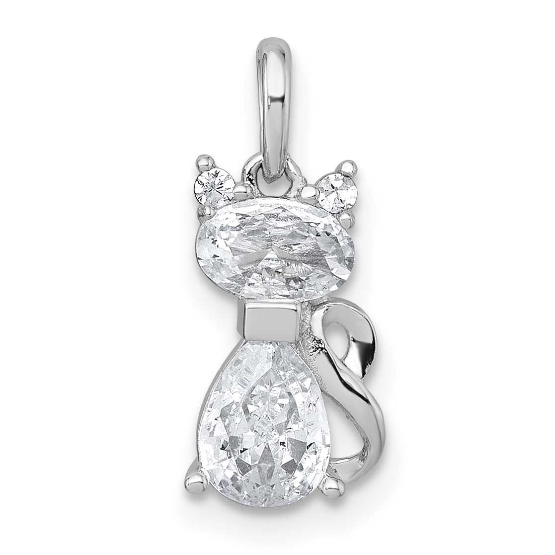 White CZ Cat Pendant Sterling Silver Rhodium-Plated, MPN: QC11576, UPC: