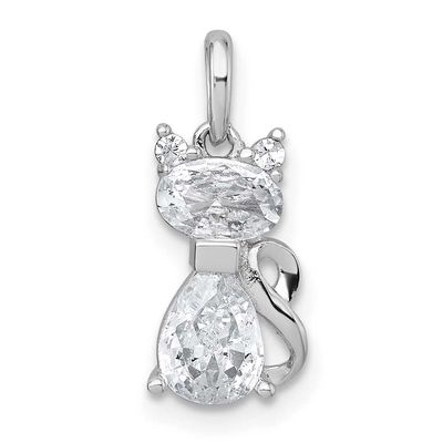 White CZ Cat Pendant Sterling Silver Rhodium-Plated, MPN: QC11576, UPC: