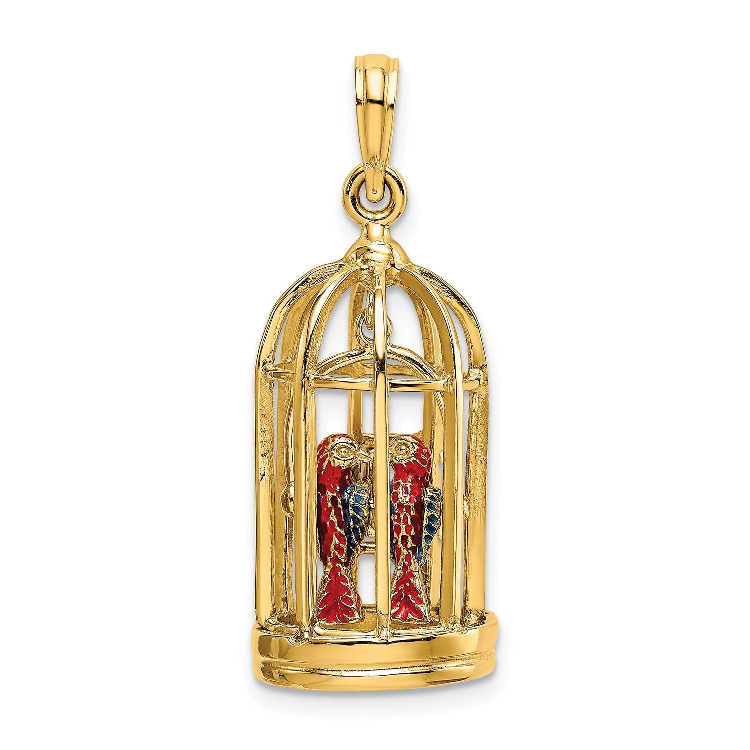 Enamel 3-D Bird Cage 2 Birds and Doors Open Charm 14k Gold, MPN: K6813, UPC: 637218124350